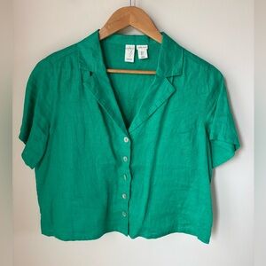 Joie Linen Vibrant Green Button-Down Shirt